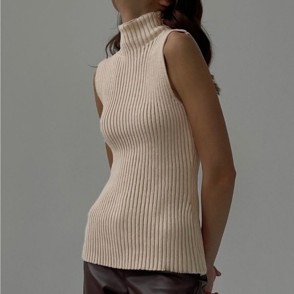 Tan Turtleneck Sweater Tank Top - Picture 2 of 3